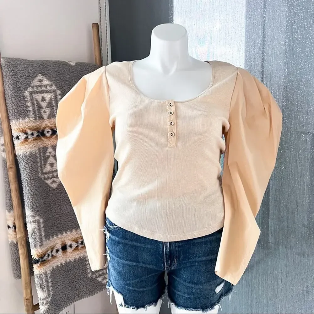 Ulla Johnson Joanne Oatmeal Long Puff Sleeve Pullover Top Women’s Medium - Picture 2 of 13